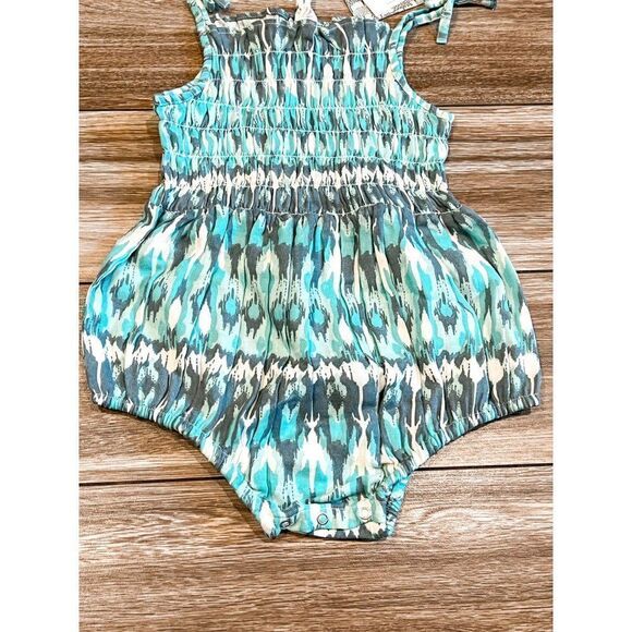 NWT! Kate Quinn Blue Ikat Smocked Bubble Romper, Size 18-24M - Picture 2 of 4